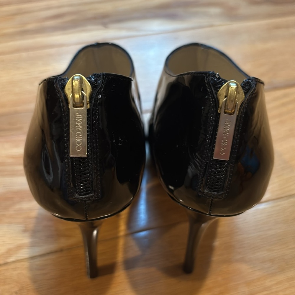 JIMMY CHOO black patent peep toe leather heels shoes booties - Picture 5 of 15